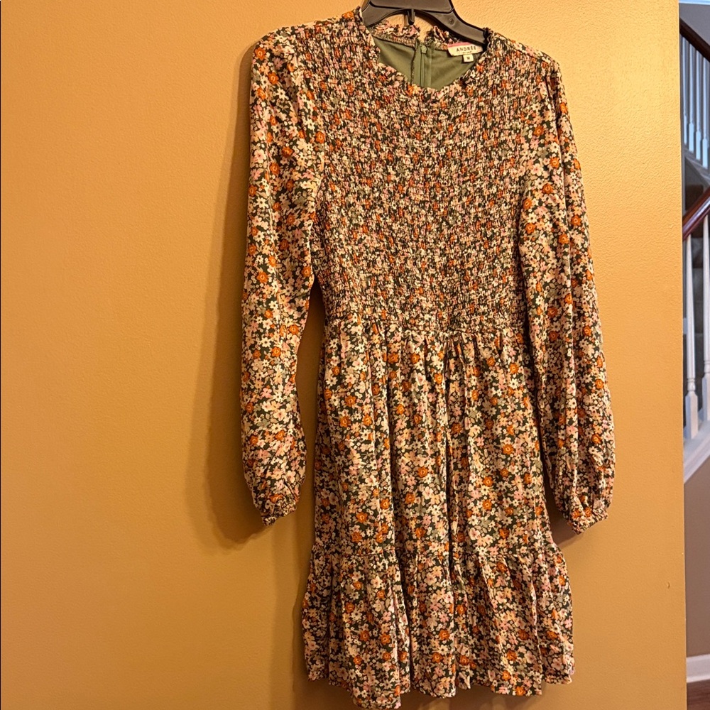 ANDREE BY UNIT Floral Long Sleeve Dress - Orange, Green, White